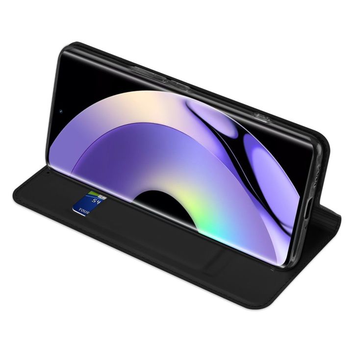 Skin Pro dėklas Realme 10 Pro+ su atverčiamu dangteliu, skirtas kortelei, piniginei, juodos spalvos