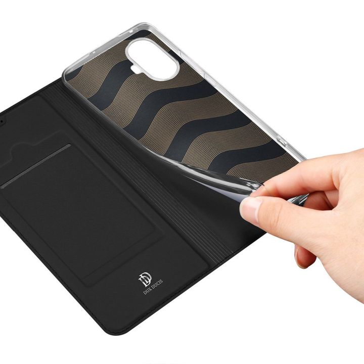 Skin Pro dėklas Realme 10 Pro+ su atverčiamu dangteliu, skirtas kortelei, piniginei, juodos spalvos