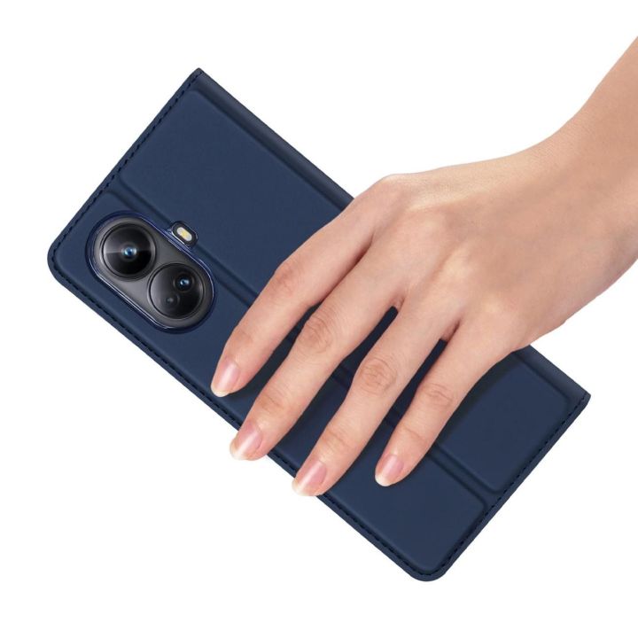 Skin Pro dėklas Realme 10 Pro+, skirtas Realme 10 Pro+, su atverčiamu dangteliu, kortele, pinigine, mėlynos spalvos