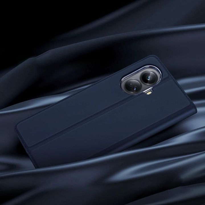 Skin Pro dėklas Realme 10 Pro+, skirtas Realme 10 Pro+, su atverčiamu dangteliu, kortele, pinigine, mėlynos spalvos