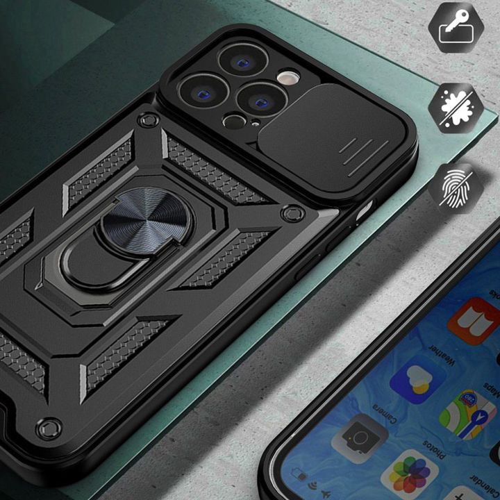 Hybrid Armor Camshield dėklas Vivo Y16 / Vivo Y02s šarvuotas dėklas su kameros dangteliu, juodas