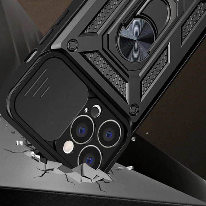 Hybrid Armor Camshield dėklas Realme 10 Pro šarvuotas dėklas su kameros dangteliu juodas