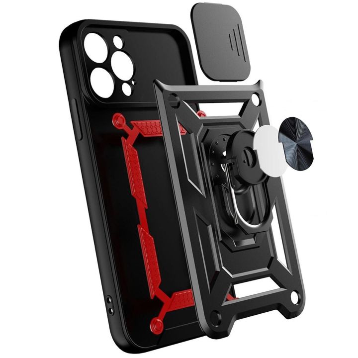 Hybrid Armor Camshield dėklas Realme 10 Pro šarvuotas dėklas su kameros dangteliu juodas