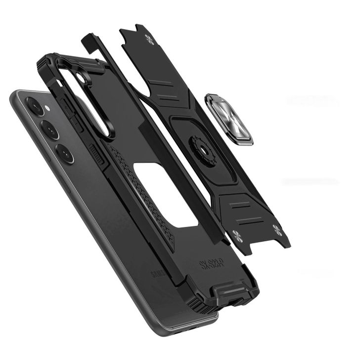 Ring Armor dėklas Samsung Galaxy S23+ šarvuotas dėklas magnetinis laikiklis žiedas juodas