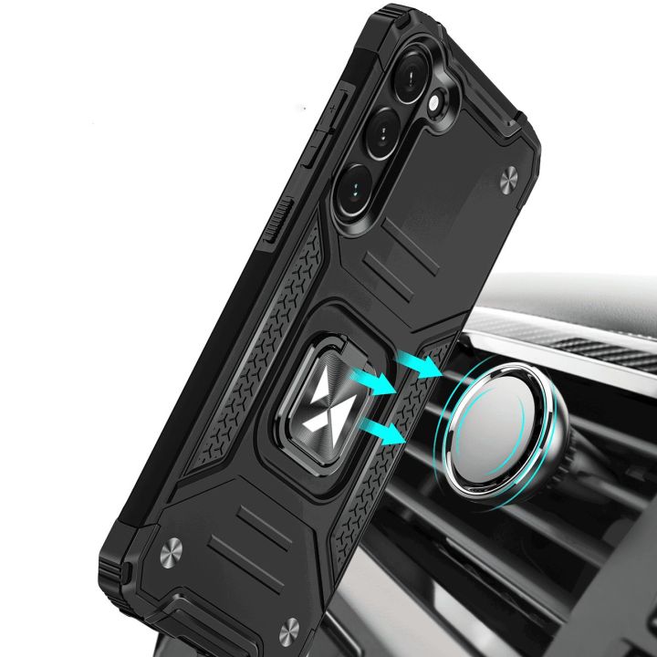 Ring Armor dėklas Samsung Galaxy S23+ šarvuotas dėklas magnetinis laikiklis žiedas juodas