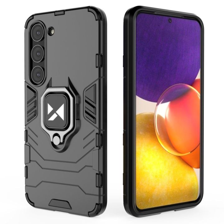 Ring Armor dėklas Samsung Galaxy S23+ šarvuotas dėklas magnetinis laikiklis žiedas juodas
