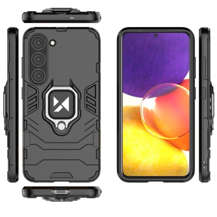 Ring Armor dėklas Samsung Galaxy S23+ šarvuotas dėklas magnetinis laikiklis žiedas juodas