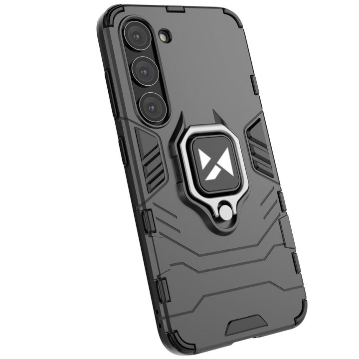 Ring Armor dėklas Samsung Galaxy S23+ šarvuotas dėklas magnetinis laikiklis žiedas juodas