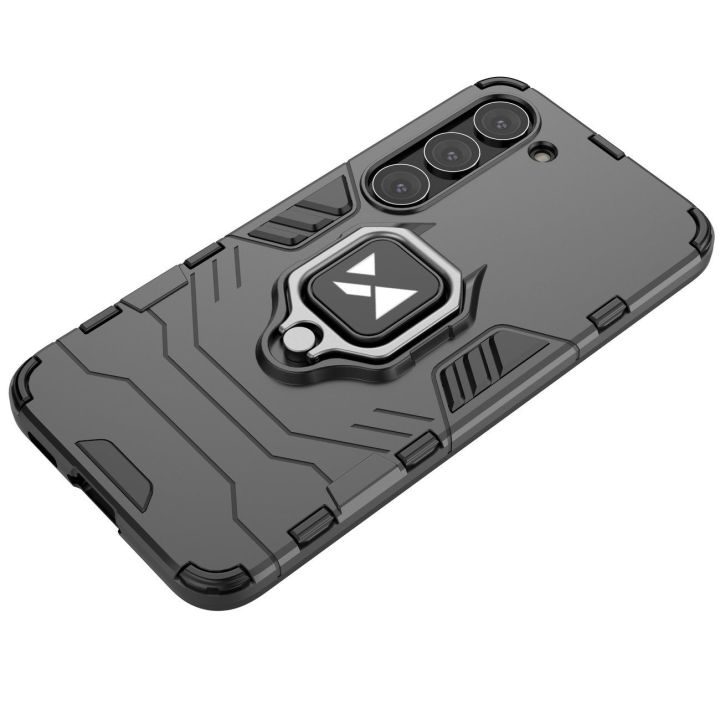 Ring Armor dėklas Samsung Galaxy S23+ šarvuotas dėklas magnetinis laikiklis žiedas juodas