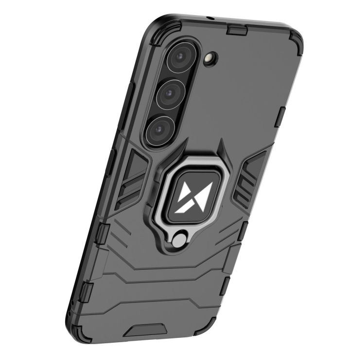 Ring Armor dėklas Samsung Galaxy S23+ šarvuotas dėklas magnetinis laikiklis žiedas juodas