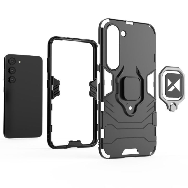 Ring Armor dėklas Samsung Galaxy S23+ šarvuotas dėklas magnetinis laikiklis žiedas juodas
