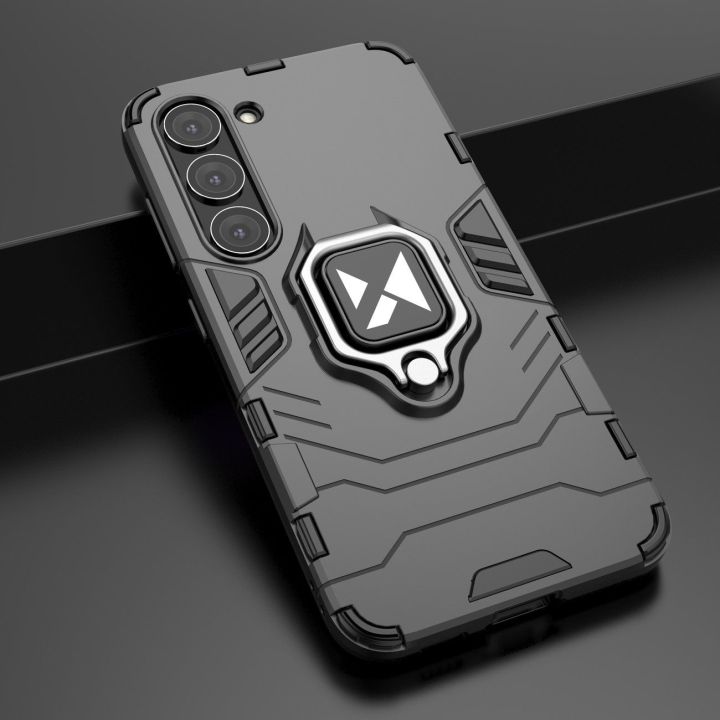 Ring Armor dėklas Samsung Galaxy S23+ šarvuotas dėklas magnetinis laikiklis žiedas juodas