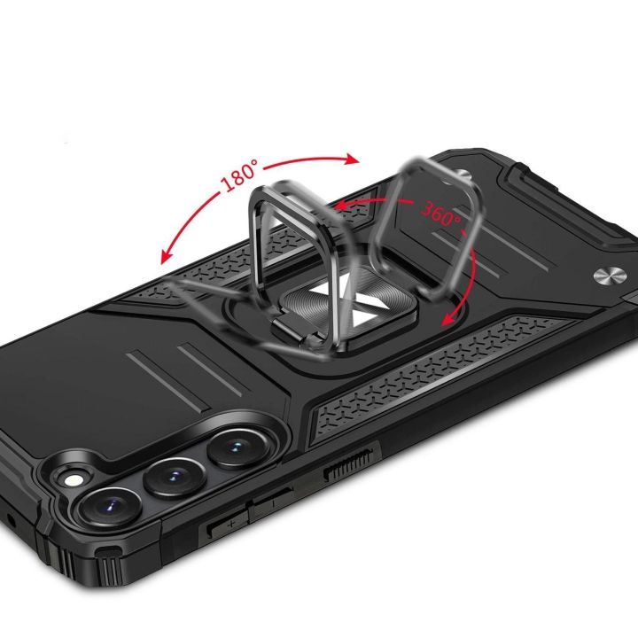 Ring Armor dėklas Samsung Galaxy S23 šarvuotas dėklas magnetinis laikiklis žiedas juodas