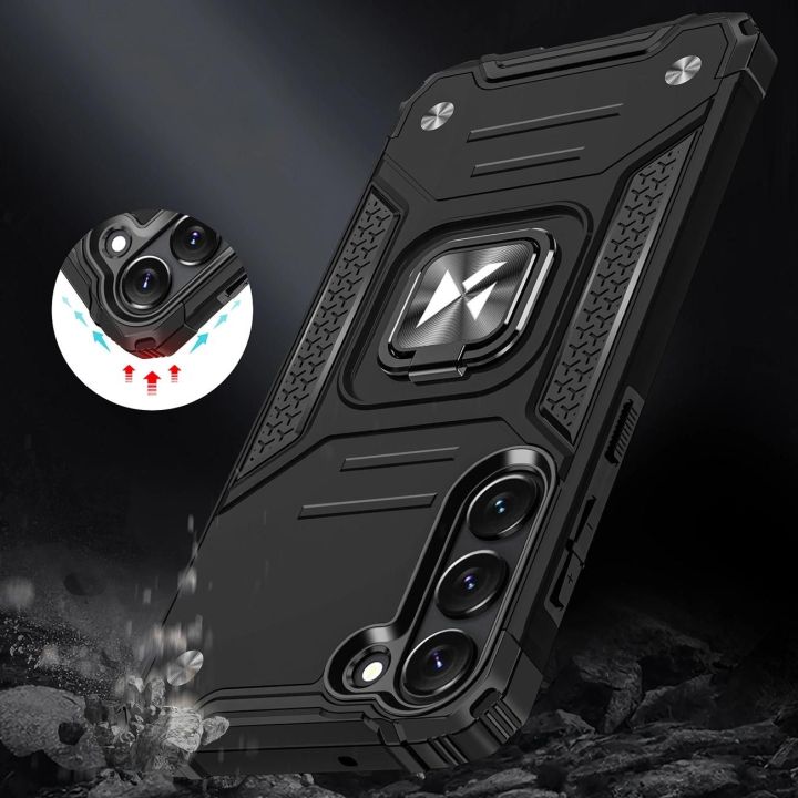 Ring Armor dėklas Samsung Galaxy S23 šarvuotas dėklas magnetinis laikiklis žiedas juodas