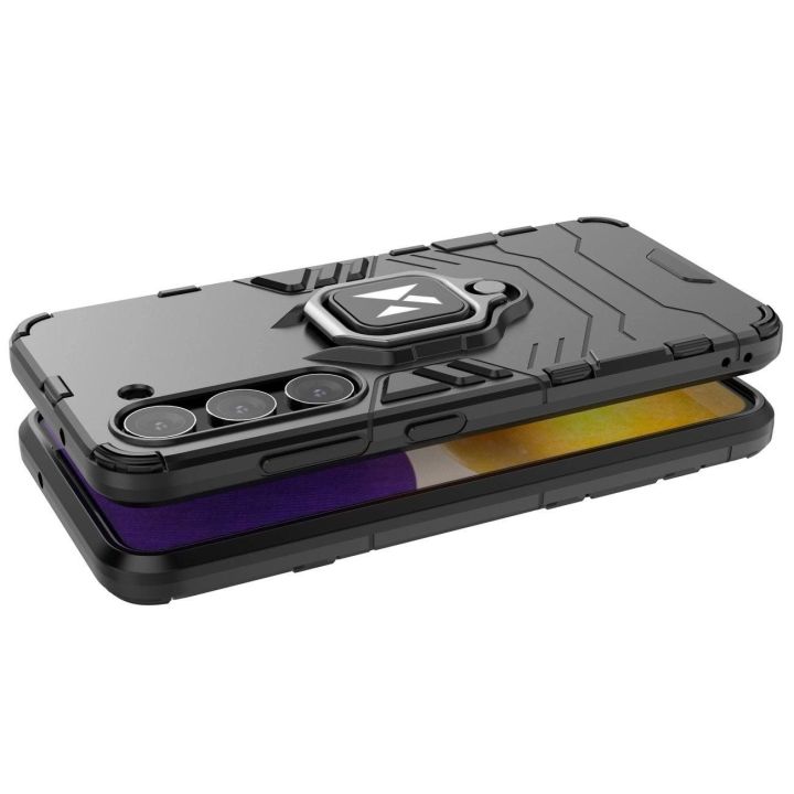 Ring Armor dėklas Samsung Galaxy S23 šarvuotas dėklas magnetinis laikiklis žiedas juodas