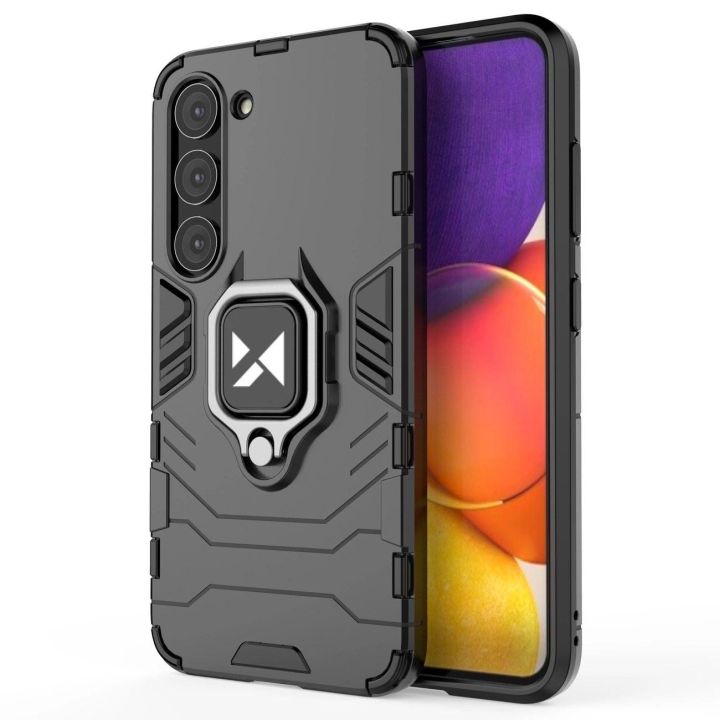 Ring Armor dėklas Samsung Galaxy S23 šarvuotas dėklas magnetinis laikiklis žiedas juodas