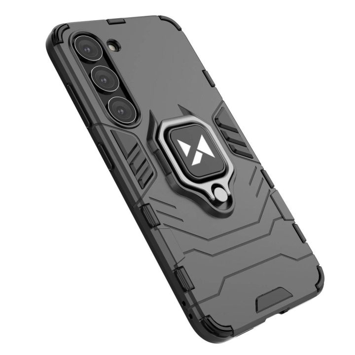 Ring Armor dėklas Samsung Galaxy S23 šarvuotas dėklas magnetinis laikiklis žiedas juodas