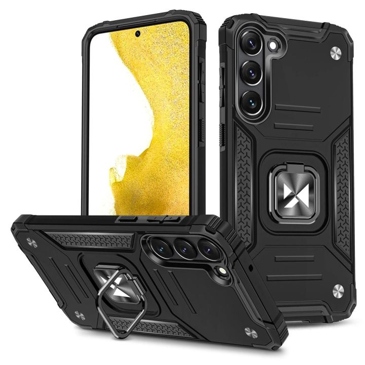 Ring Armor dėklas Samsung Galaxy S23 šarvuotas dėklas magnetinis laikiklis žiedas juodas