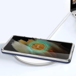 Skaidrus 3in1 dėklas Samsung Galaxy S23 Ultra silikoninis dangtelis su rėmeliu, mėlynas