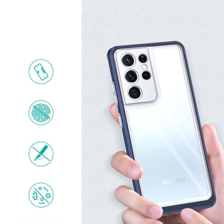 Skaidrus 3in1 dėklas Samsung Galaxy S23 Ultra silikoninis dangtelis su rėmeliu, mėlynas