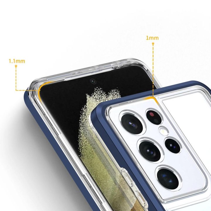 Skaidrus 3in1 dėklas Samsung Galaxy S23 Ultra silikoninis dangtelis su rėmeliu, mėlynas