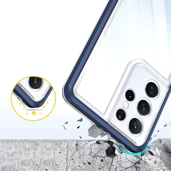 Skaidrus 3in1 dėklas Samsung Galaxy S23 Ultra silikoninis dangtelis su rėmeliu, mėlynas