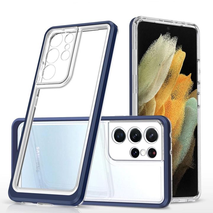 Skaidrus 3in1 dėklas Samsung Galaxy S23 Ultra silikoninis dangtelis su rėmeliu, mėlynas