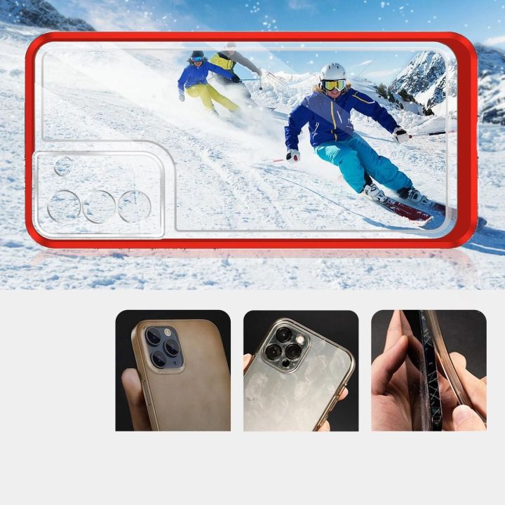 Skaidrus 3in1 dėklas Samsung Galaxy S23+ silikoninis dangtelis su rėmeliu raudonas