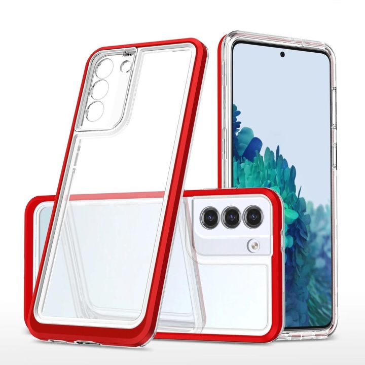 Skaidrus 3in1 dėklas Samsung Galaxy S23+ silikoninis dangtelis su rėmeliu raudonas