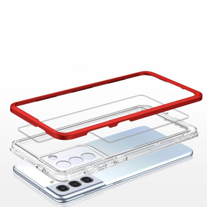 Skaidrus 3in1 dėklas Samsung Galaxy S23+ silikoninis dangtelis su rėmeliu raudonas