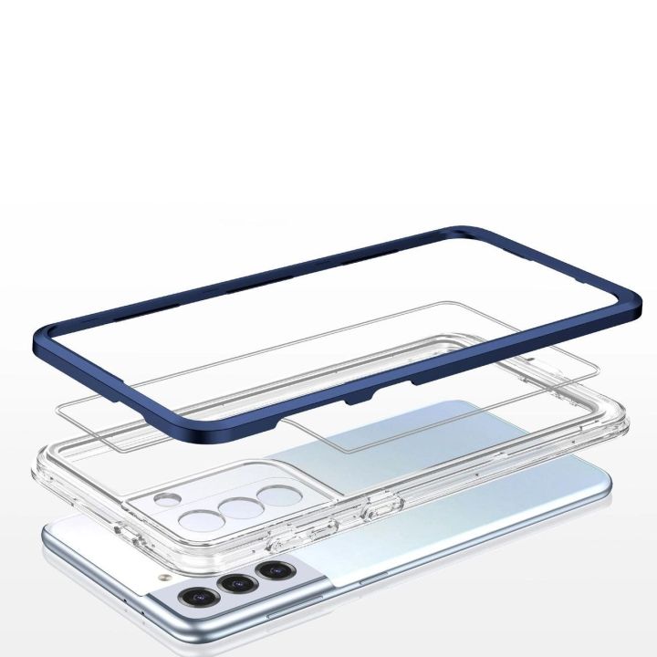 Skaidrus 3in1 dėklas Samsung Galaxy S23+ silikoninis dangtelis su rėmeliu, mėlynas