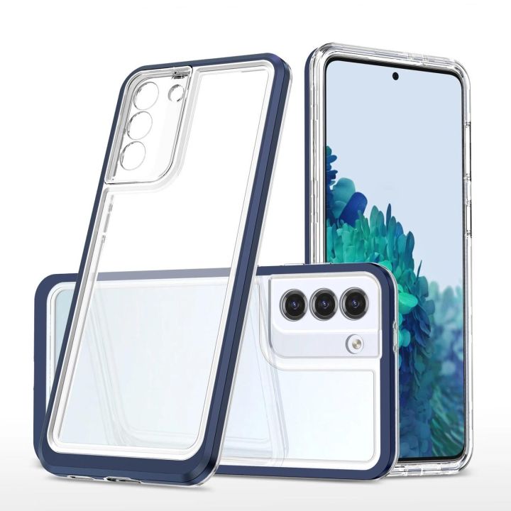 Skaidrus 3in1 dėklas Samsung Galaxy S23+ silikoninis dangtelis su rėmeliu, mėlynas