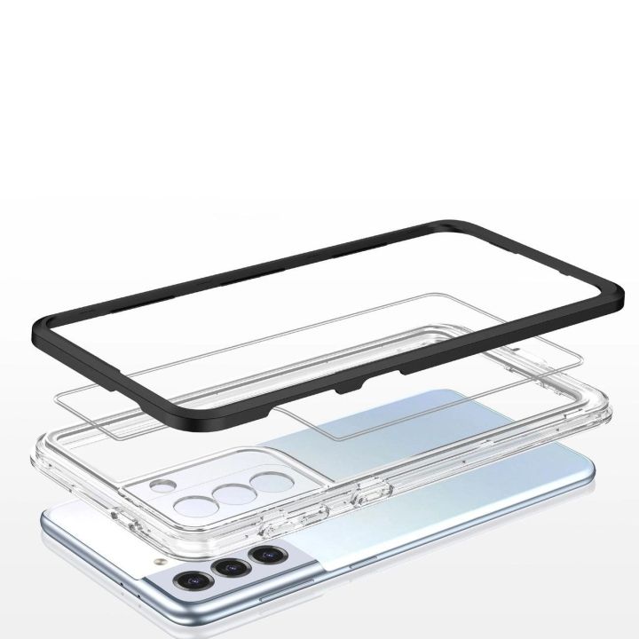 Skaidrus 3in1 dėklas Samsung Galaxy S23+ silikoninis dangtelis su rėmeliu juodas