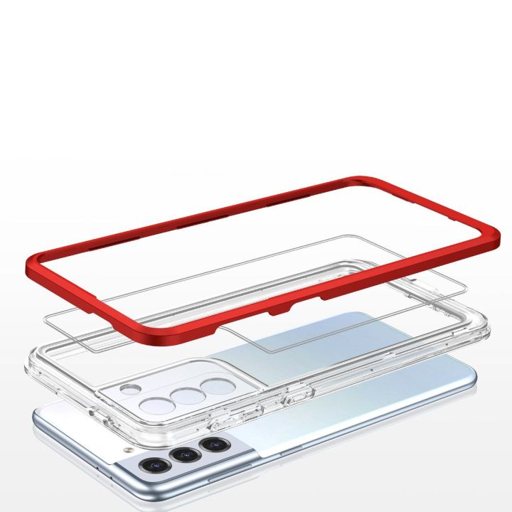 Skaidrus 3in1 dėklas Samsung Galaxy S23 silikoninis dangtelis su rėmeliu raudonas