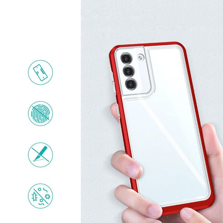 Skaidrus 3in1 dėklas Samsung Galaxy S23 silikoninis dangtelis su rėmeliu raudonas