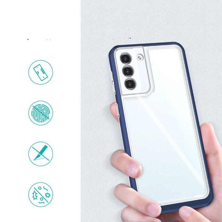 Skaidrus 3in1 dėklas Samsung Galaxy S23 silikoninis dangtelis su rėmeliu mėlynas
