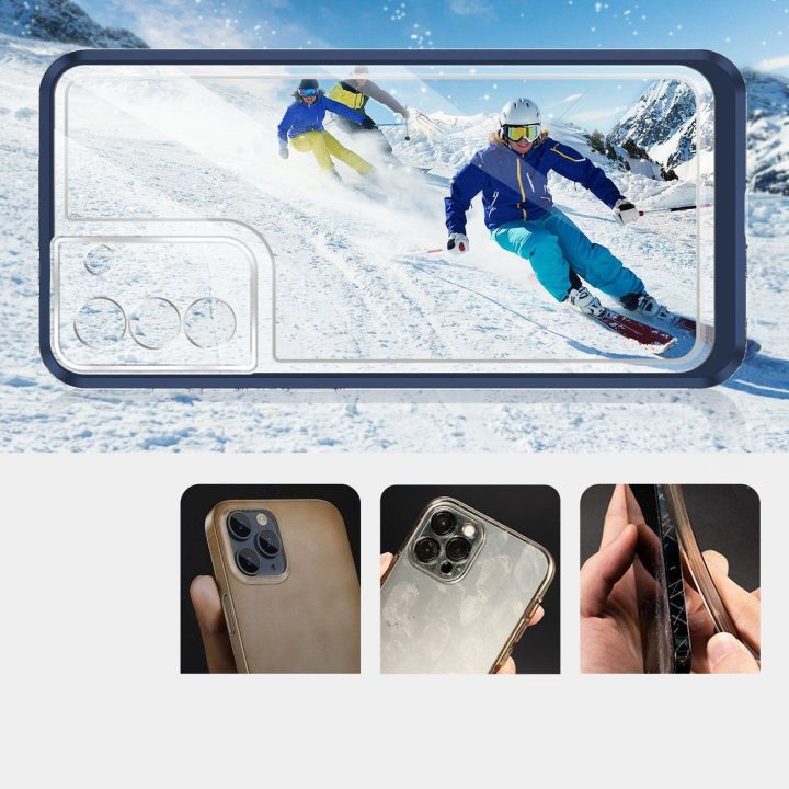 Skaidrus 3in1 dėklas Samsung Galaxy S23 silikoninis dangtelis su rėmeliu mėlynas
