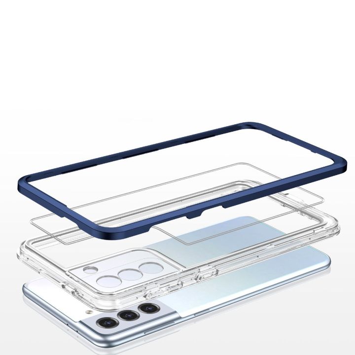 Skaidrus 3in1 dėklas Samsung Galaxy S23 silikoninis dangtelis su rėmeliu mėlynas