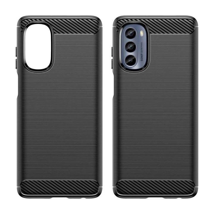 dėklas skirtas Motorola Moto G62 5G, lankstus silikoninis anglinis dėklas, juodos spalvos