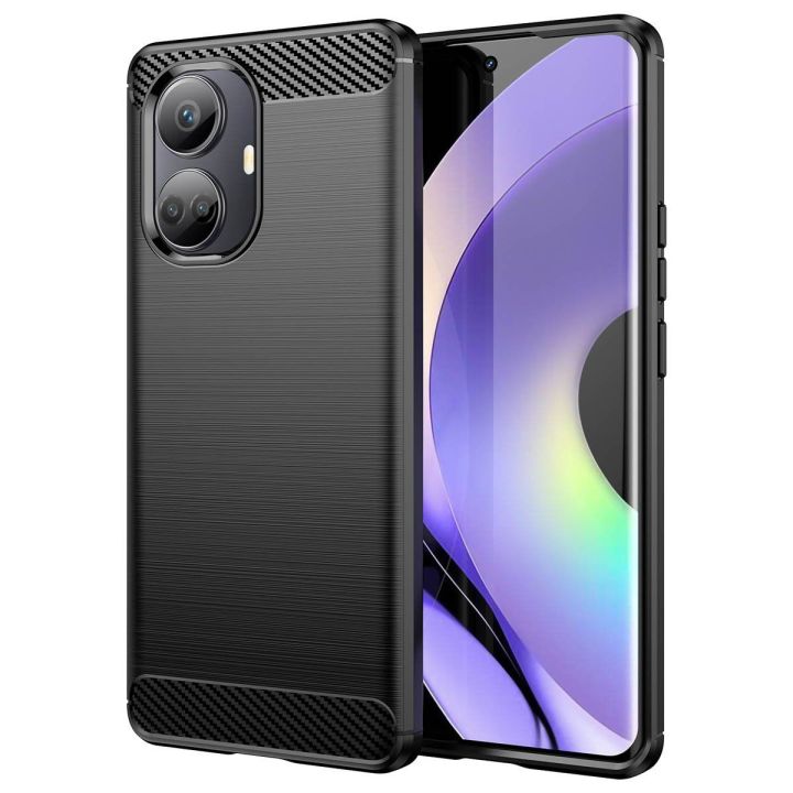 dėklas Realme 10 Pro+ lanksčiam silikoniniam anglies dėklui, juodos spalvos