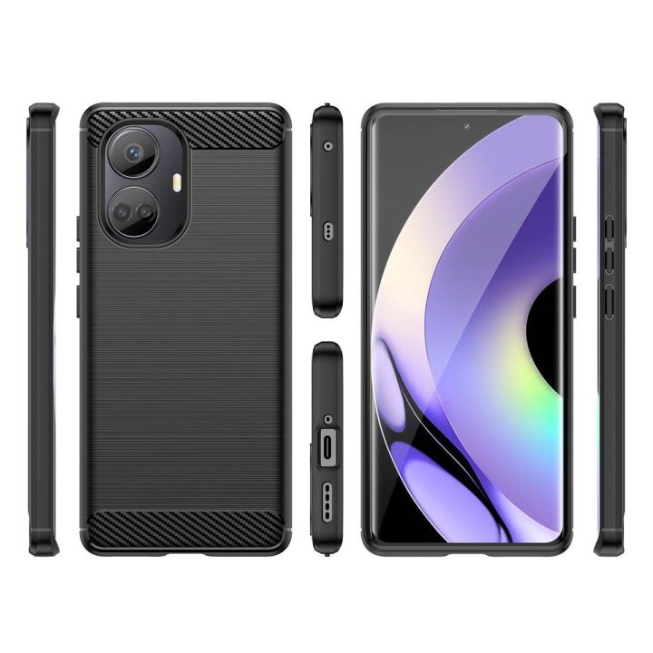 dėklas Realme 10 Pro+ lanksčiam silikoniniam anglies dėklui, juodos spalvos