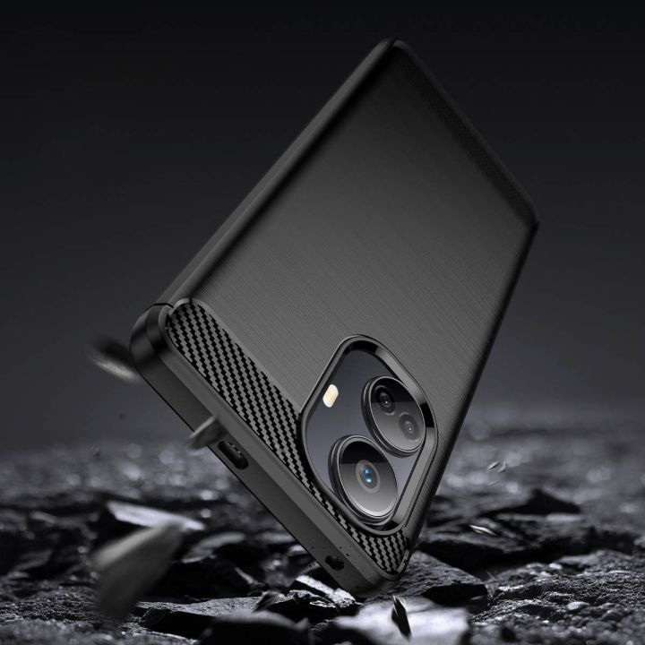 dėklas Realme 10 Pro+ lanksčiam silikoniniam anglies dėklui, juodos spalvos