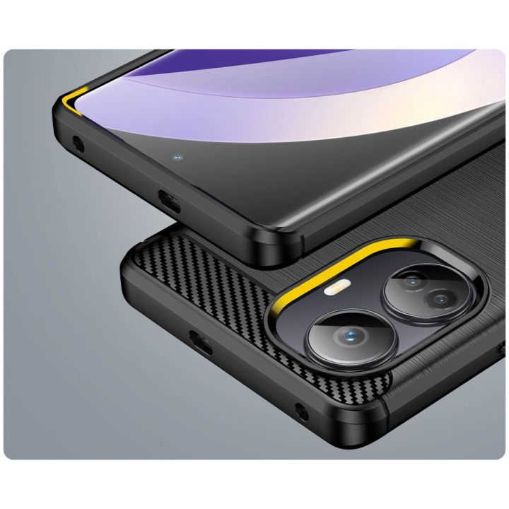 dėklas Realme 10 Pro+ lanksčiam silikoniniam anglies dėklui, juodos spalvos