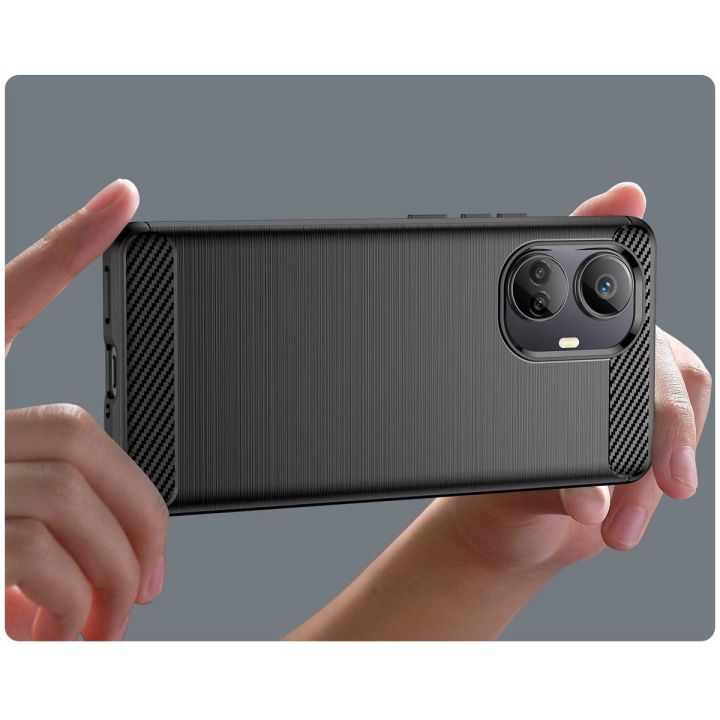 dėklas Realme 10 Pro+ lanksčiam silikoniniam anglies dėklui, juodos spalvos