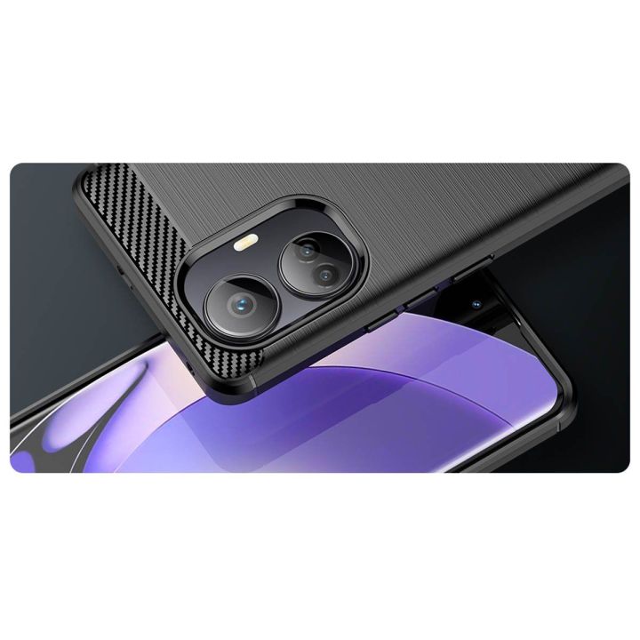 dėklas Realme 10 Pro+ lanksčiam silikoniniam anglies dėklui, juodos spalvos