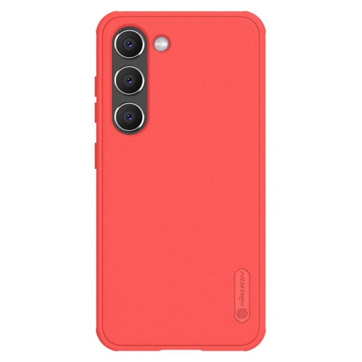 Nillkin Super Frosted Shield Pro dėklas Samsung Galaxy S23+ šarvuotas dangtelis + telefono stovas raudonas