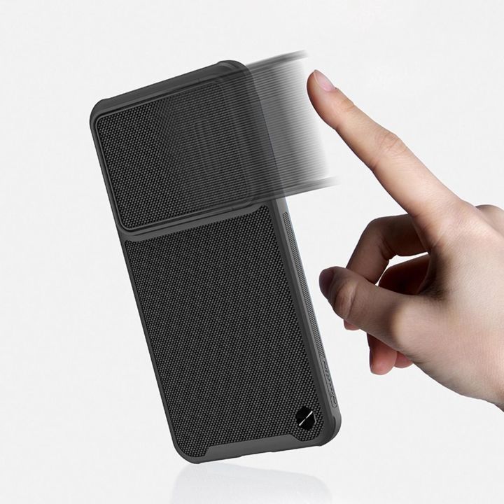 Nillkin Textured S Case Samsung Galaxy S23+ šarvuotas dėklas su kameros dangteliu, juodas