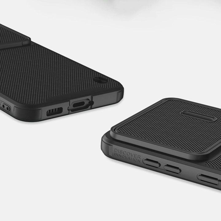 Nillkin Textured S Case Samsung Galaxy S23+ šarvuotas dėklas su kameros dangteliu, juodas