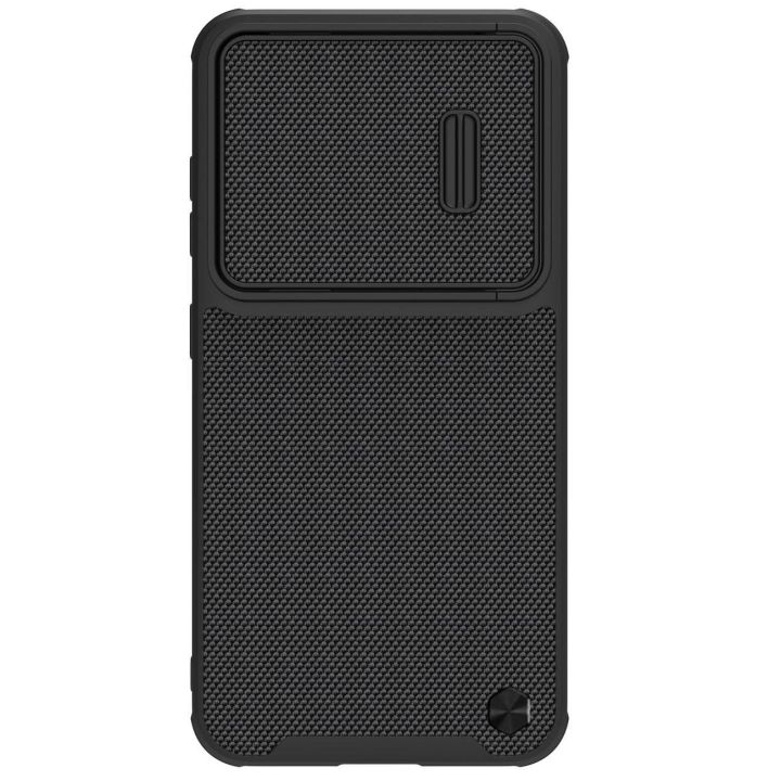 Nillkin Textured S Case Samsung Galaxy S23+ šarvuotas dėklas su kameros dangteliu, juodas