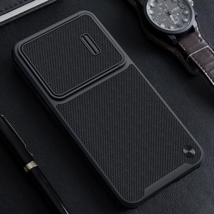 Nillkin Textured S Case Samsung Galaxy S23+ šarvuotas dėklas su kameros dangteliu, juodas